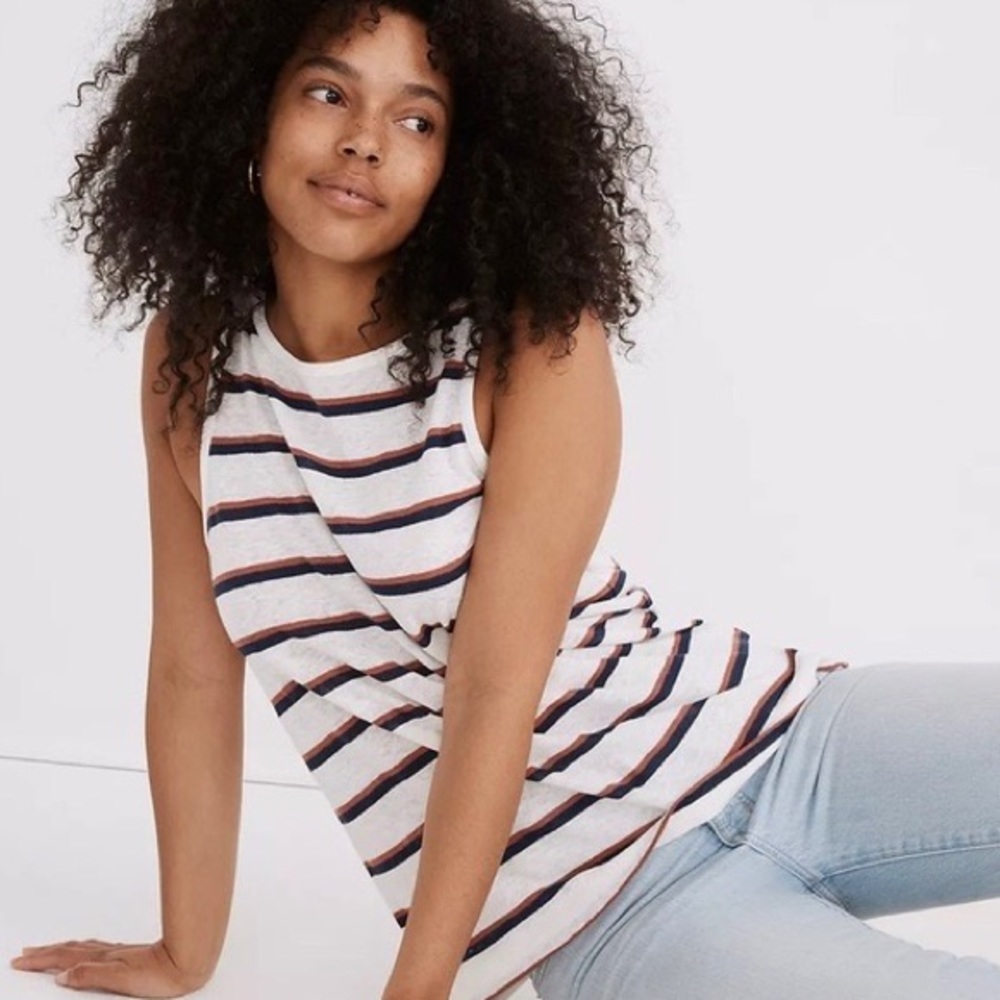 Madewell Linen Blend Striped Tank Top, Size S
